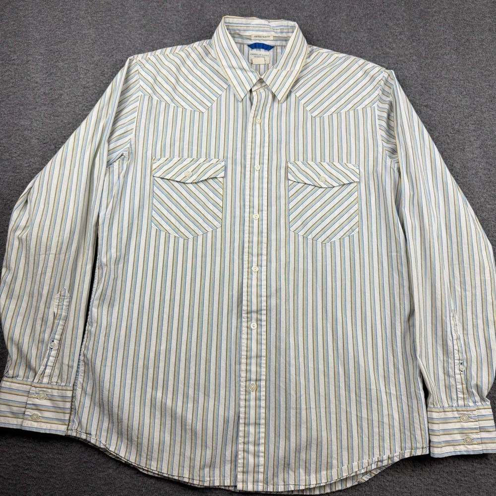 American Eagle Men's Large Vintage Slim Fit Striped Western Long Sleeve Shirt